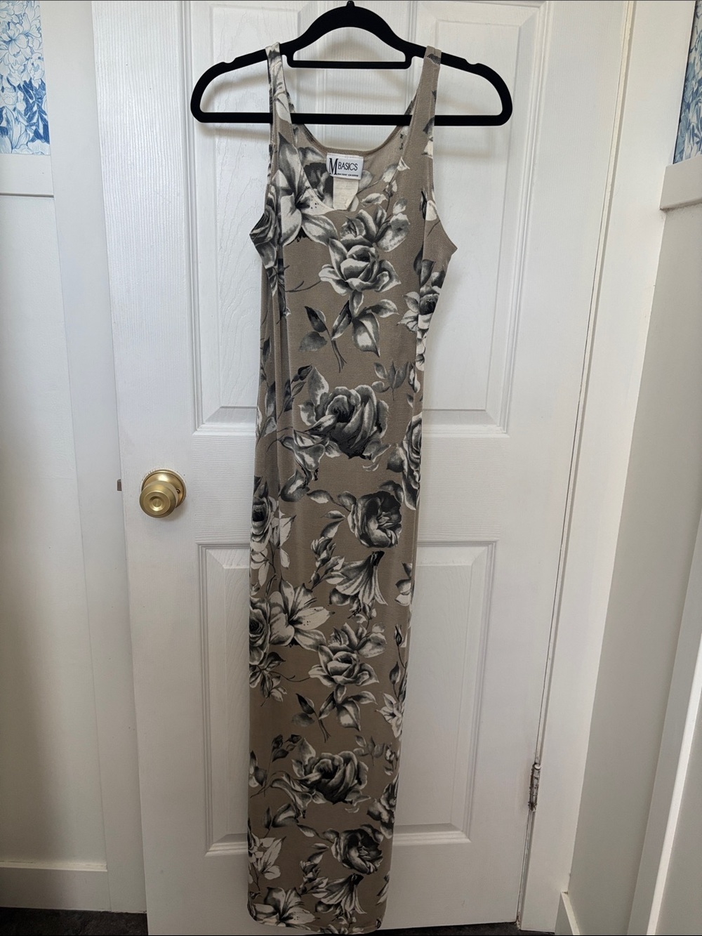 Vintage Taupe Floral Tank Maxi Dress